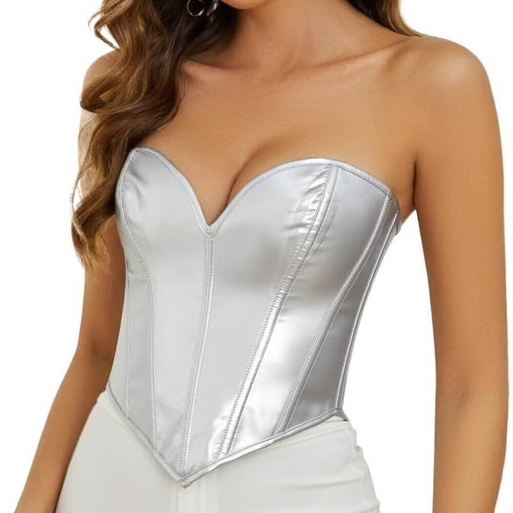 Strapless Corset Top Women Patent PU Leather Corset Top Lace-up Bodyshaper Steam